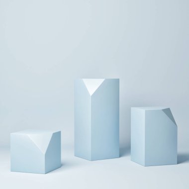 Ürün sunumu için model sahne podyumu, mavi arkaplan, 3D görüntü, 3d görüntü