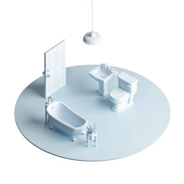 Banyo alanı, mavi arka plan, izole edilmiş düşük polipolimerli resimler.