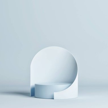 Ürün sunumu için katıksız maket geometrik stüdyo, mavi arka zemin, 3D görüntü, 3D görüntü