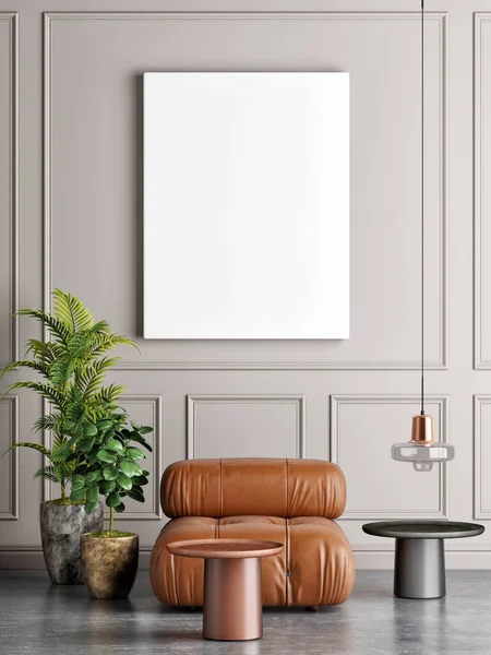 Mockup Livingroom Design Empty Frame Decoration Wall Render Illustration — Stock Photo, Image