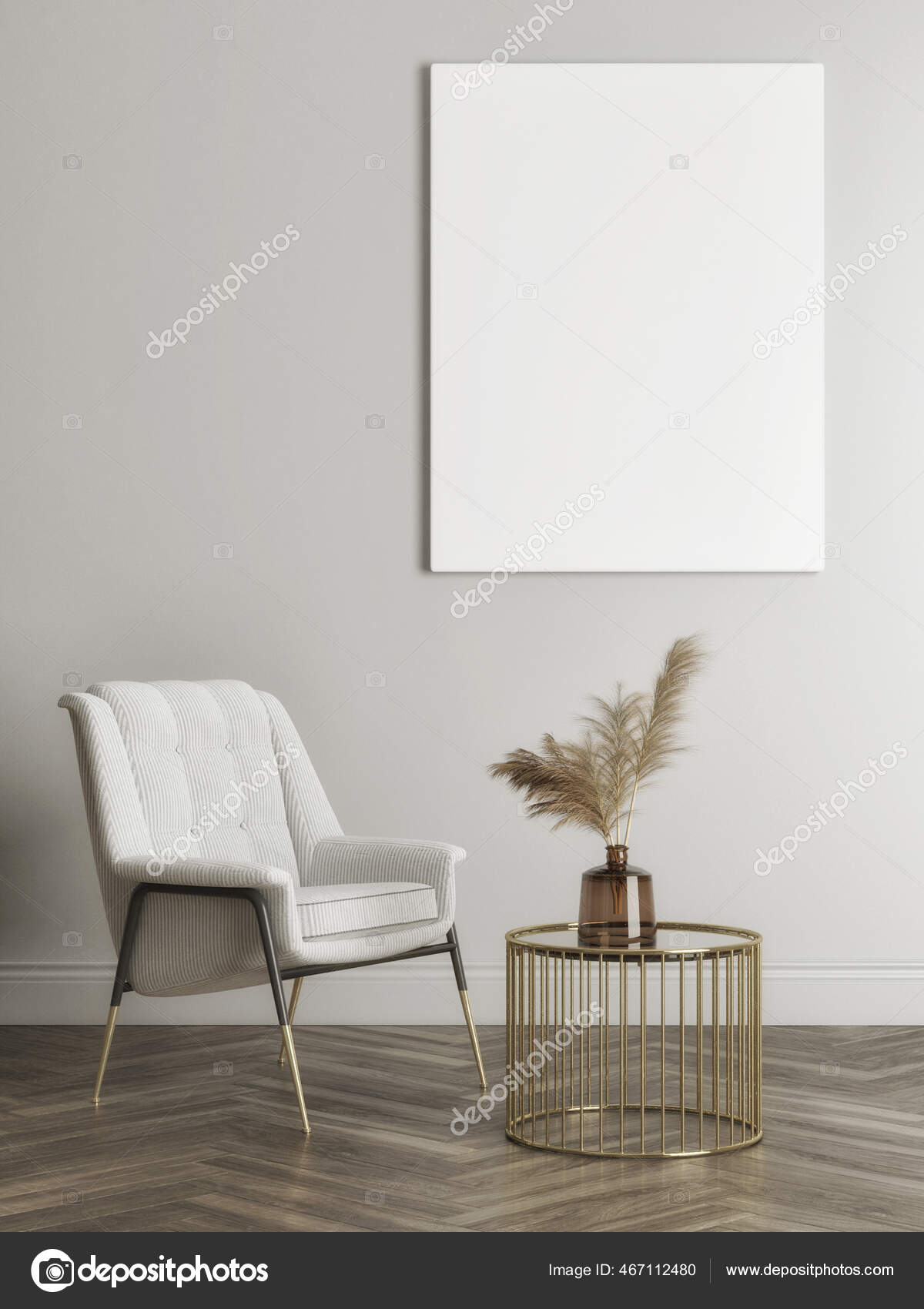 Mockup Poster Comfortable Armchair Living Room Scandinavian Design Illustration Render Stock