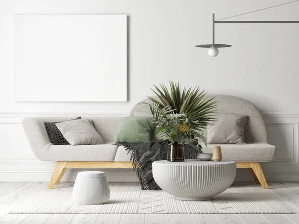 Empty White Canvas Gray Wall Living Room Concept Home Decoration — Stock fotografie