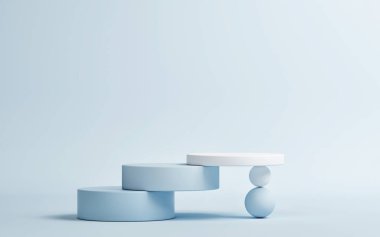 Ürün sunumu için kaldırım taşı, mavi arkaplan, 3d görüntüleme, 3d illüstrasyon