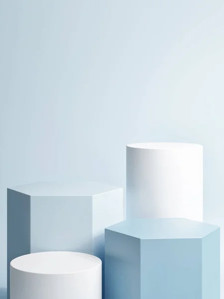 Piedestal För Produktpresentation Blå Bakgrund Render Illustration — Stockfoto