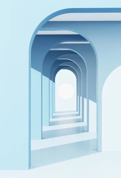 Blauer Saal Für Die Produktpräsentation Bogenkolonnade Blauer Hintergrund Render Illustration — Stockfoto