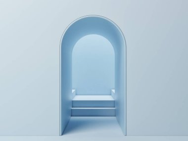 Ürün sunumu için yaratıcı taklit podyum, mavi geometrik bileşim.