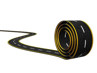 Abstract Asphalt Winding Road with Yellow Line on White Background clipart