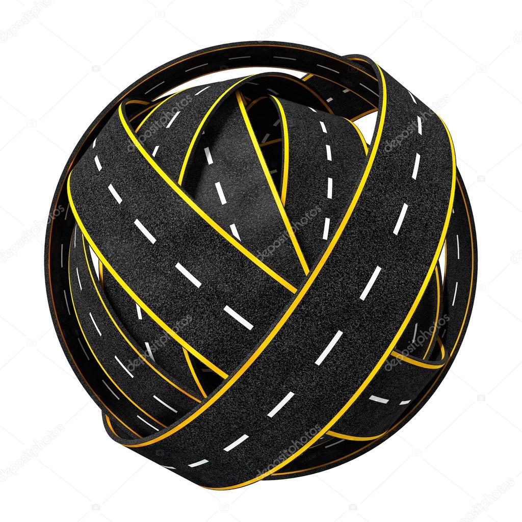 Tangle Ball of Road Isolated on White Background
