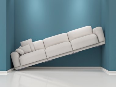 Lack of Space. Sofa Between blue walls clipart