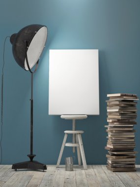 Poster alay mavi duvar, lamba ışık, arka plan