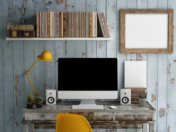 Alay kadar çalışma alanı, tablo, siyah ekran monitörde