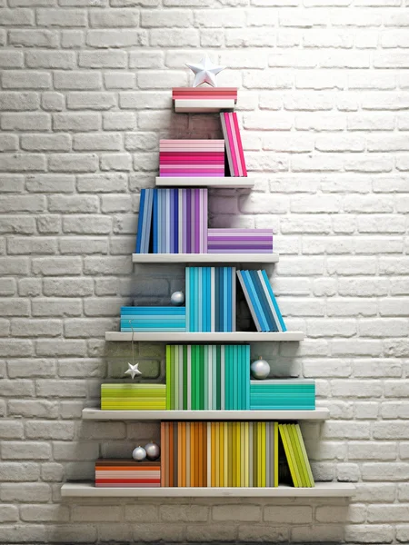 Kitaplık, Noel ağacı — Stok fotoğraf
