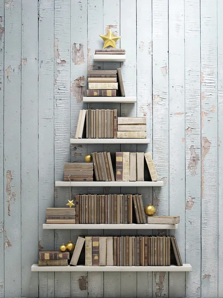 Boekenplank vormige kerstboom, achtergrond — Stockfoto