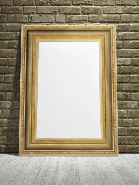 Golden frame with vintage wall background — Stock Photo, Image