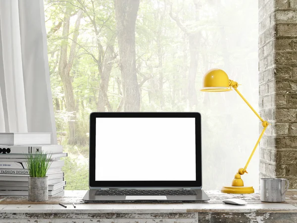 Mock up Laptop, Outdoor view, background — Stock Photo, Image