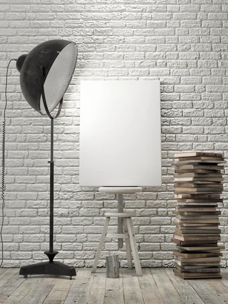 Mock up Poster on brick wall, lamp light, background — Stok Foto