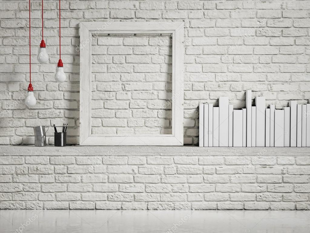 Download Mock up white frame on white brick wall — Stock Photo ...