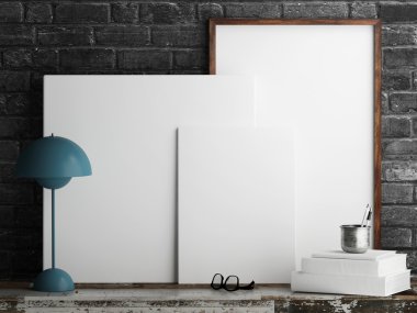 Beyaz poster alay. Kabuk tuğla arka plan