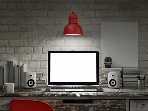 Gecelik oda, arka plan sahte içinde laptop