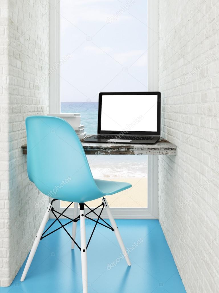 Mock up work space, sea view
