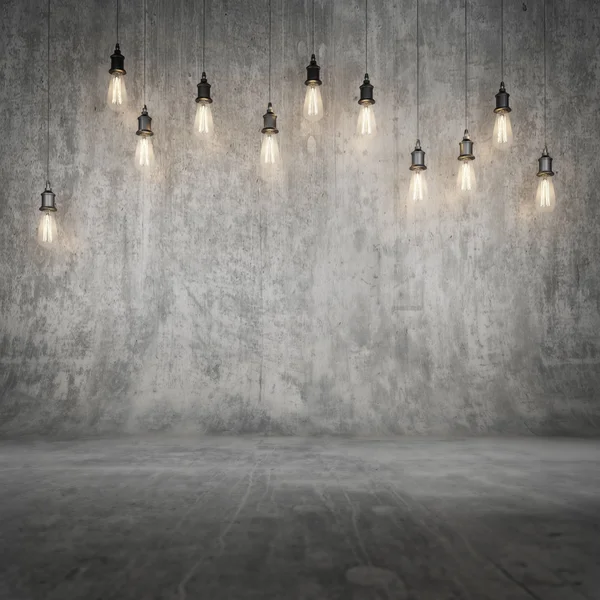Mock up parede de concreto e piso com luz de fundo — Fotografia de Stock