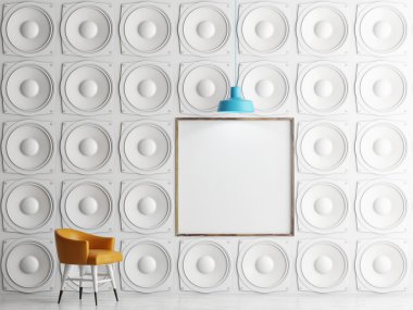 Wall of speakers with mock up poster, 3d illustration clipart