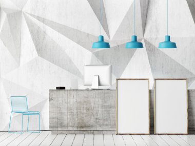 concept reception with mock up poster, 3d illustration