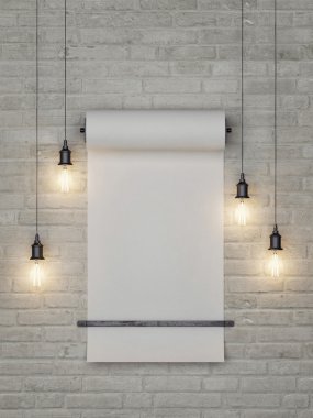 Top Kağıt ışık ile alay etmek yukarıya tuğla duvar, 3d render