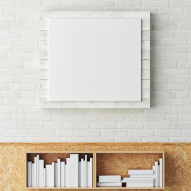 Poster beyaz tuğla duvar, 3d render palette ile alay