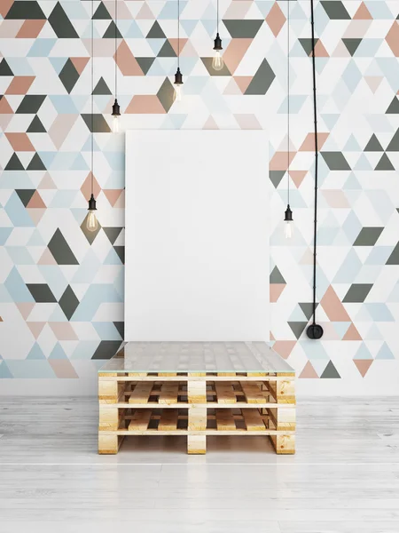 Cartel de la maqueta en la pared del patrón de triángulo, 3d render —  Fotos de Stock