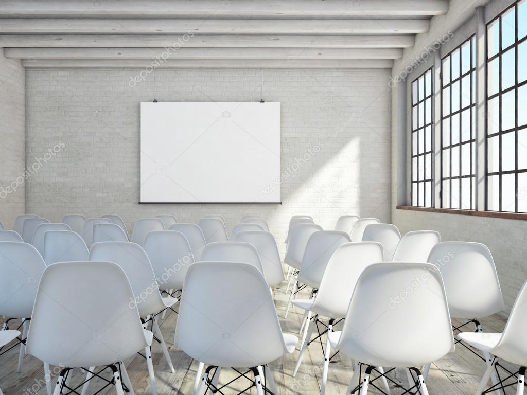 Auditorium sitting in loft space, mock up poster view, 3d rende