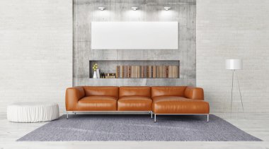 Modern sofa, mock up poster in contemporary living room, 3d render