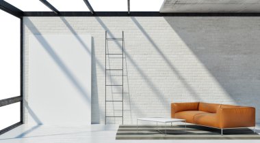 loft studio, mock up poster, 3d render