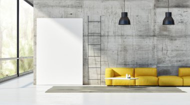 Concept of loft, mock up poster on concrete wall, 3d render