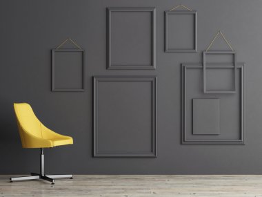 Frame composition on grey wall, 3d render