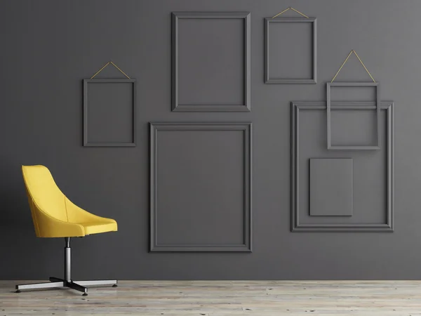 Frame composition on grey wall, 3d render — Zdjęcie stockowe