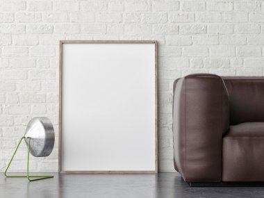 Poster beyaz tuğla duvar, 3drender kadar alay