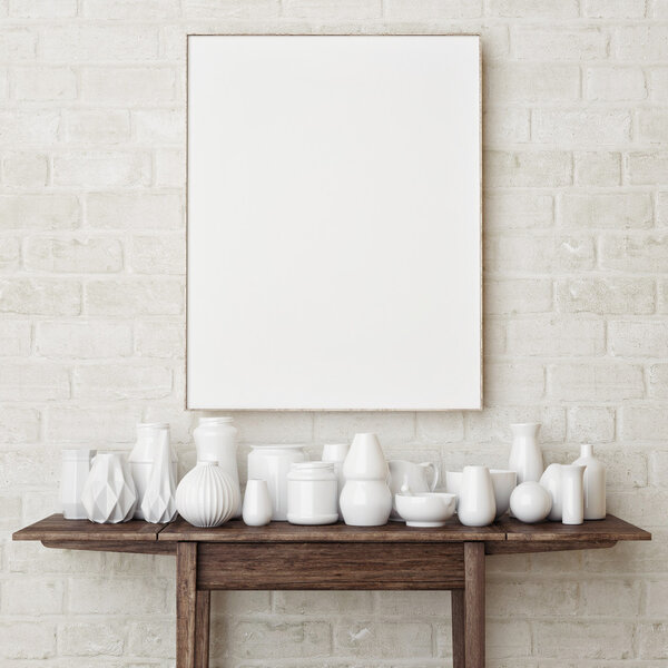 Mock up poster on brick wall, 3d render