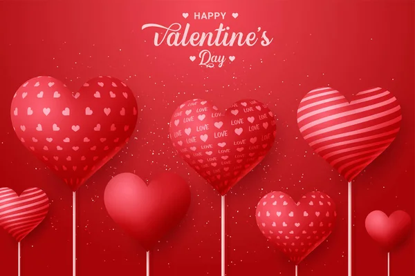 有气球心脏背景的情人节贺卡 — 图库矢量图片