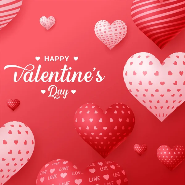 Feliz Día San Valentín Caligrafía Fondo Con Corazones — Vector de stock