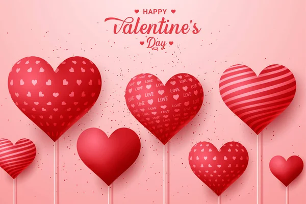 Happy Valentines Day Calligraphy Background Hearts — 스톡 벡터