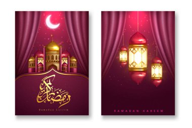 Hilal ay ile süslenmiş zarif tebrik kartları.