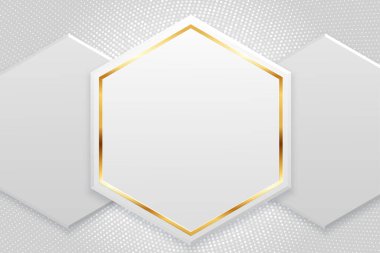 Beyaz ve gri arka planda altın çizgileri olan soyut çokgen desenli lüks