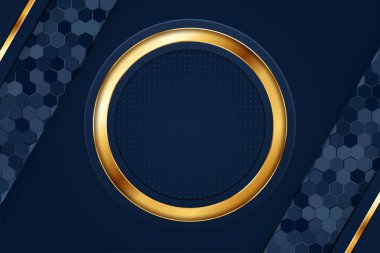 Lükslü çokgen desenli koyu mavi kaliteli arka plan ve altın