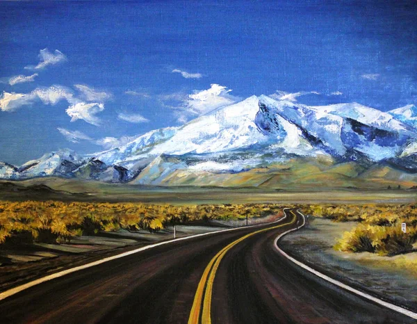 Dağlara giden yol yağlı boya boya.