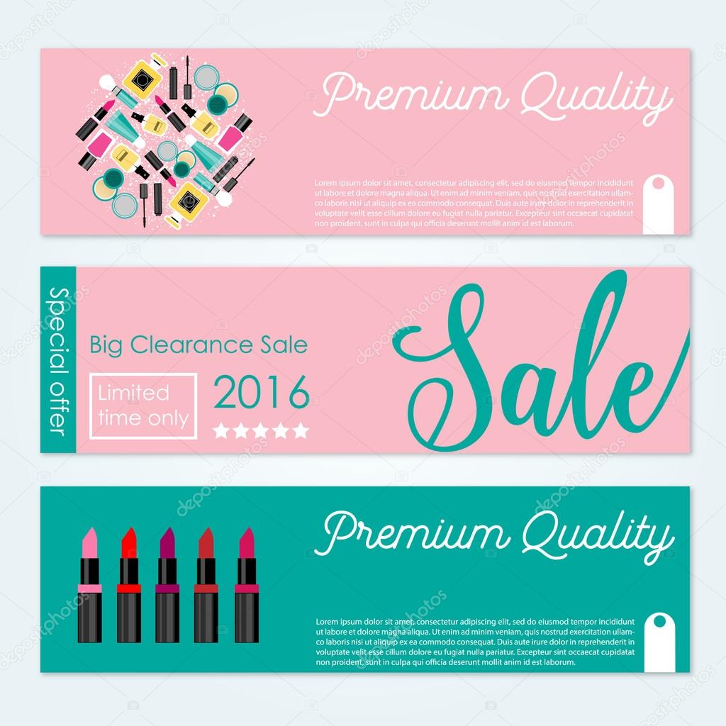 Set of vector Sale banners.Beauty and make up sale.Vector illust