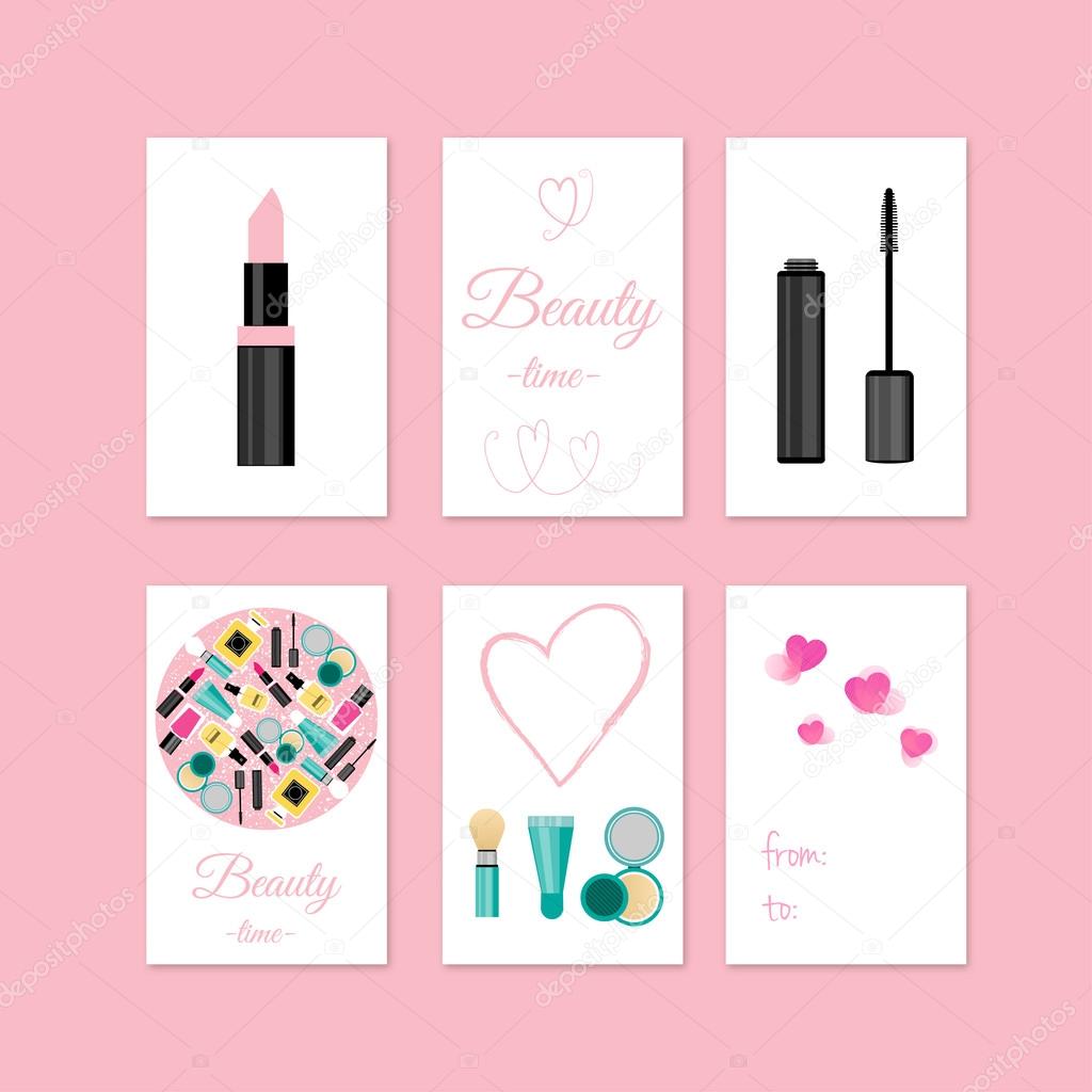 Beauty and make up style gift tags and cards with make up tools.