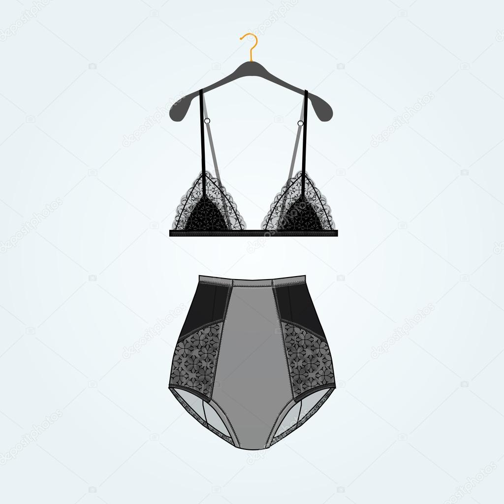 Vintage glamorous lingerie vector set. Vector illustration. Blac
