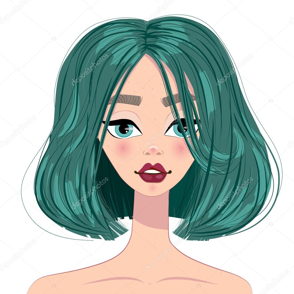 Girl with beautiful blue hair.Vector illustration. Portrait.Fashion illustration