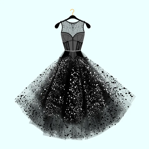 Krásné večerní šaty. Černé šaty s kamínky. Módní ilustrace Royalty Free Stock Ilustrace